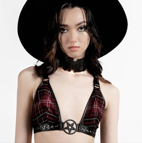 Killstar Tops - Killstar Crimson Daze Halter Top Blood Tartan NWT M